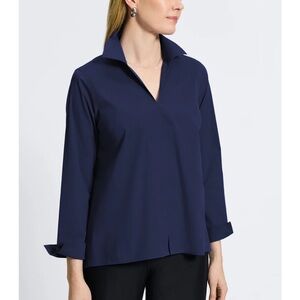 Never worn Foxcroft Agnes Stretch No Iron Popover Shirt. Size large. Navy blue
